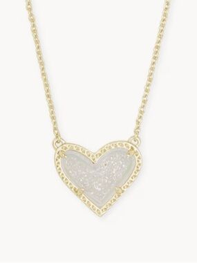 Kendra Scott w/Box - Gold Heart Pendant Necklace w/White Druzy Inlay 17” (15+2)